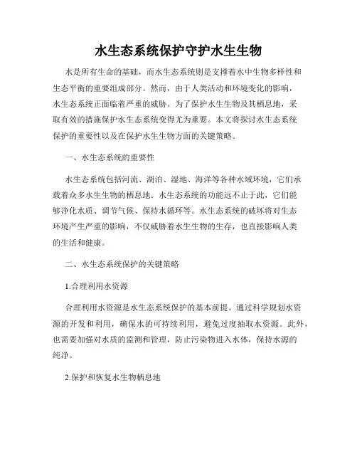 水生态系统保护守护水生生物