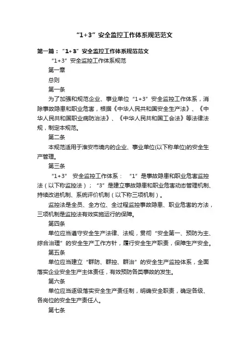 “1+3”安全监控工作体系规范范文