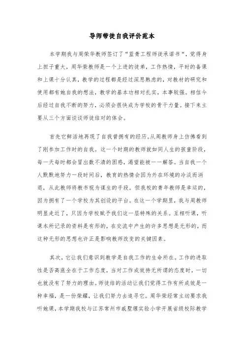 导师带徒自我评价范本（六篇）