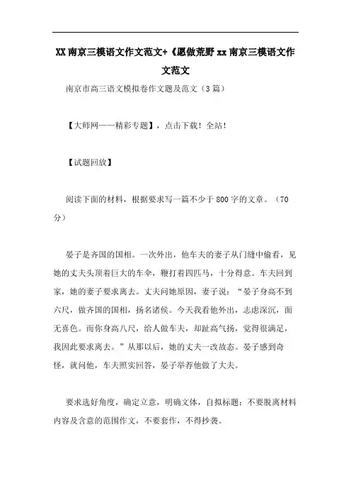XX南京三模语文作文范文+《愿做荒野xx南京三模语文作文范文