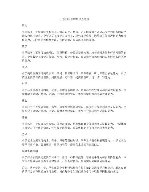 小学到中学的知识点总结