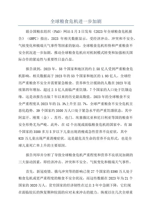 全球粮食危机进一步加剧
