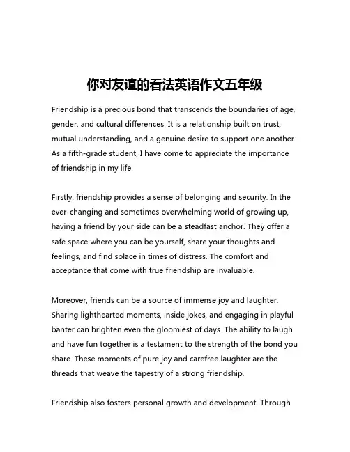 你对友谊的看法英语作文五年级