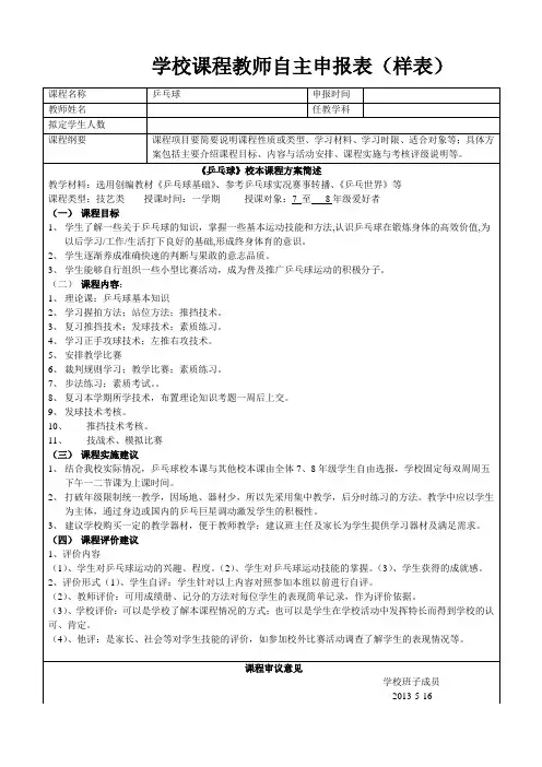 校本课程开设申请表