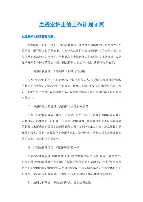 血透室护士的工作计划4篇