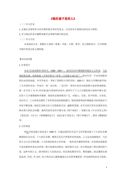 高中语文装在套子里的人导学案2新人教版必修52