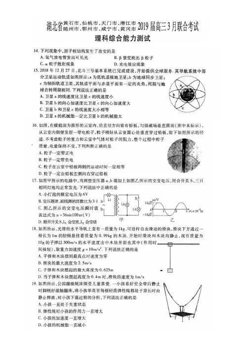 湖北省八市2019届3月高三联合考试理综试题