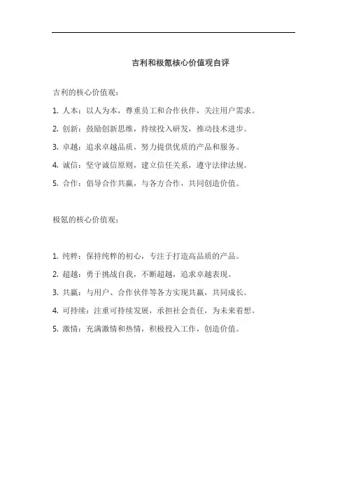 吉利和极氪核心价值观自评