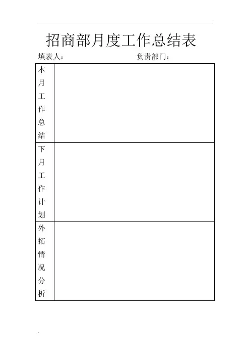 招商部月度工作总结表模板