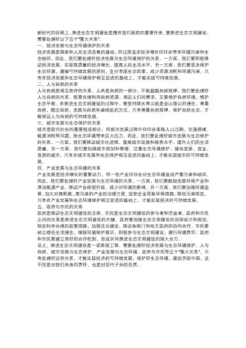 试分析新征程上推进生态文明建设需要处理好哪五个“重大关系”？