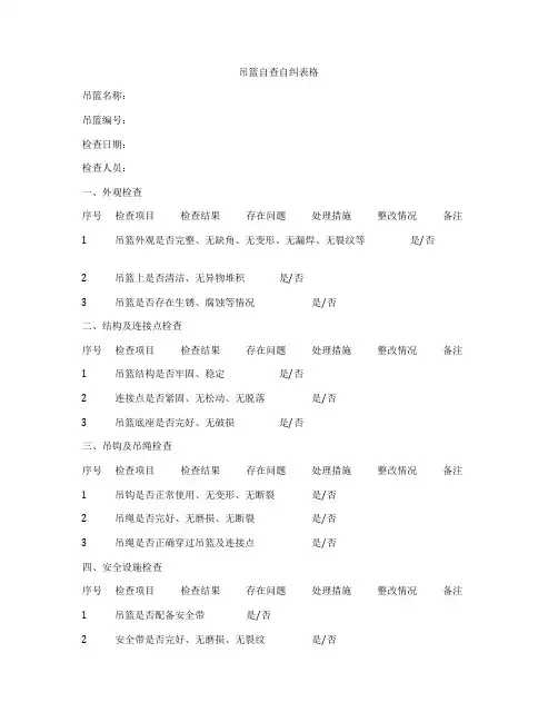 吊篮自查自纠表格