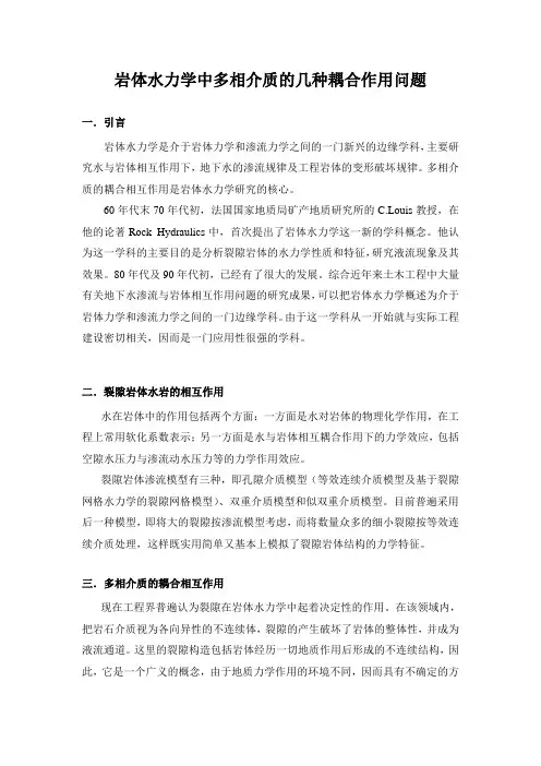 岩体水力学中多相介质的几种耦合作用问题