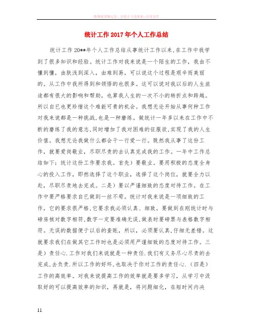 统计工作2017年个人工作小结