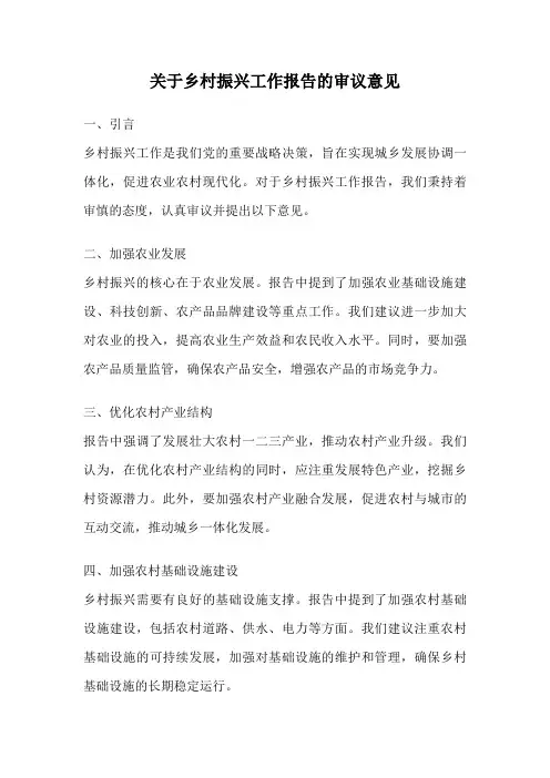关于乡村振兴工作报告的审议意见