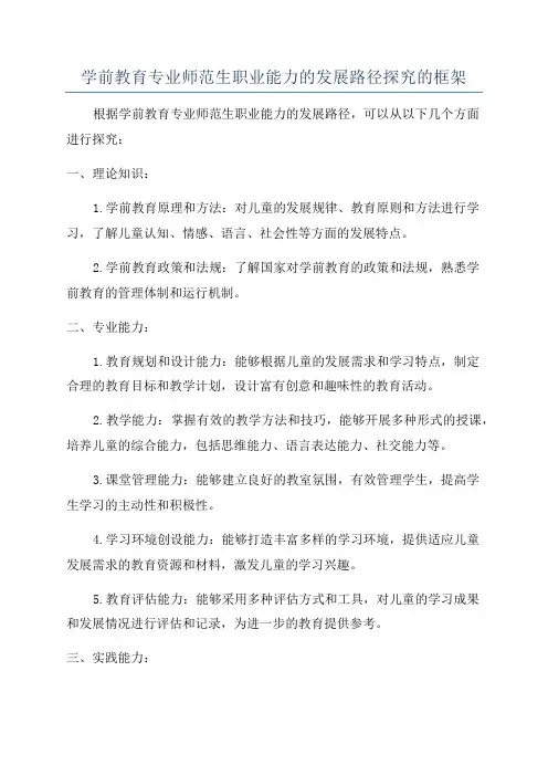 学前教育专业师范生职业能力的发展路径探究的框架