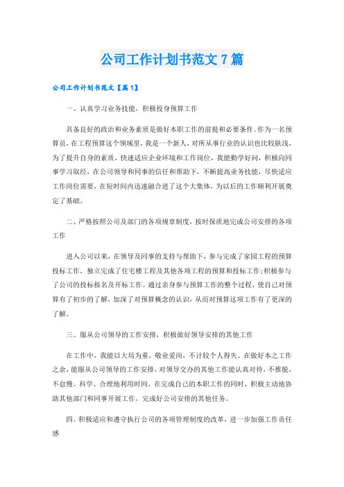 公司工作计划书范文7篇