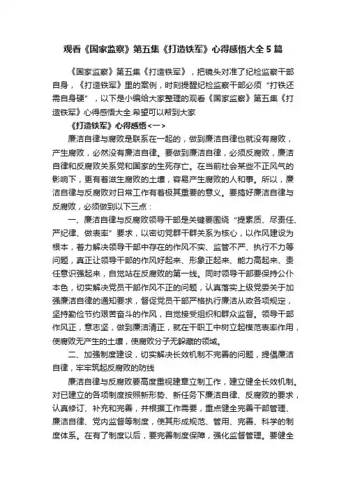 观看《国家监察》第五集《打造铁军》心得感悟大全5篇