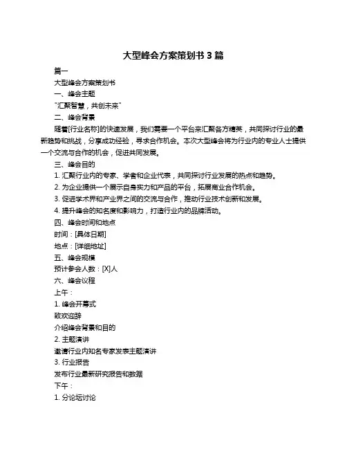 大型峰会方案策划书3篇