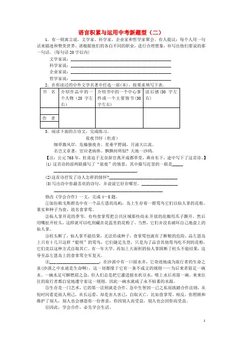 青海省西宁市沈那中学中考语文 语言运用新题型复习2 新人教版 (2)