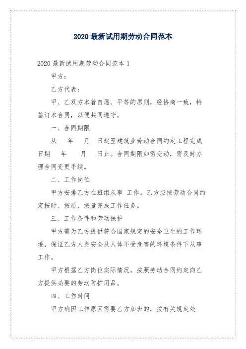 2020最新试用期劳动合同范本