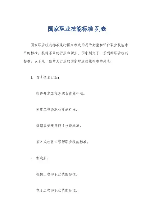 国家职业技能标准 列表