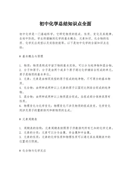 初中化学总结知识点全面