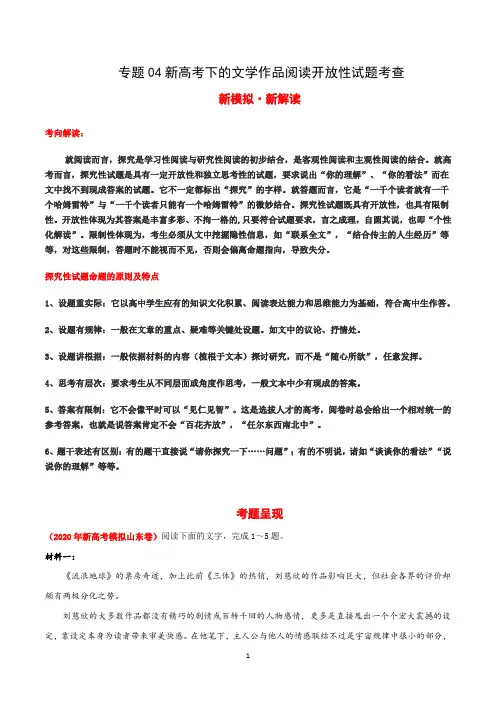 考向05 新高考下的文学作品开放性试题考查(解析版)-2020年山东语文新高考新考向应对专练