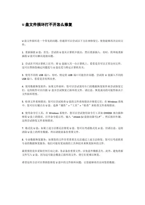 u盘文件损坏打不开怎么修复