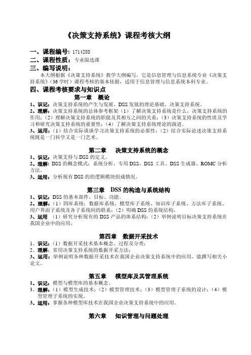 171428S决策支持系统课程考核大纲