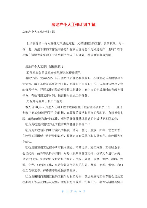 房地产个人工作计划7篇