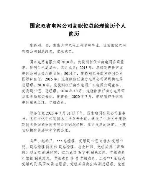 国家双省电网公司高职位总经理简历个人简历