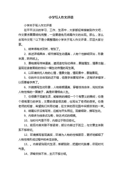 小学关于写人作文评语
