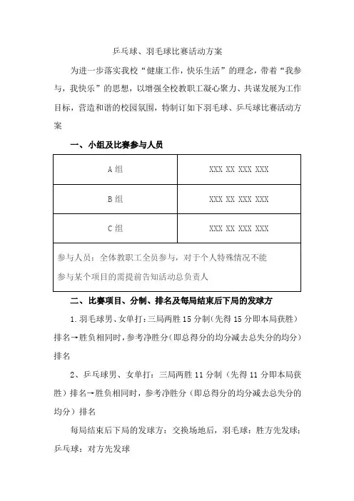 乒乓球、羽毛球比赛活动方案