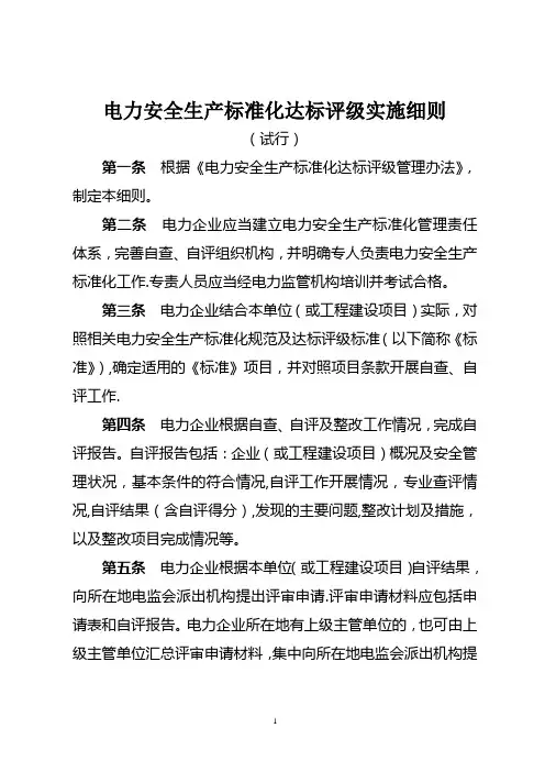电力安全生产标准化达标评级实施细则