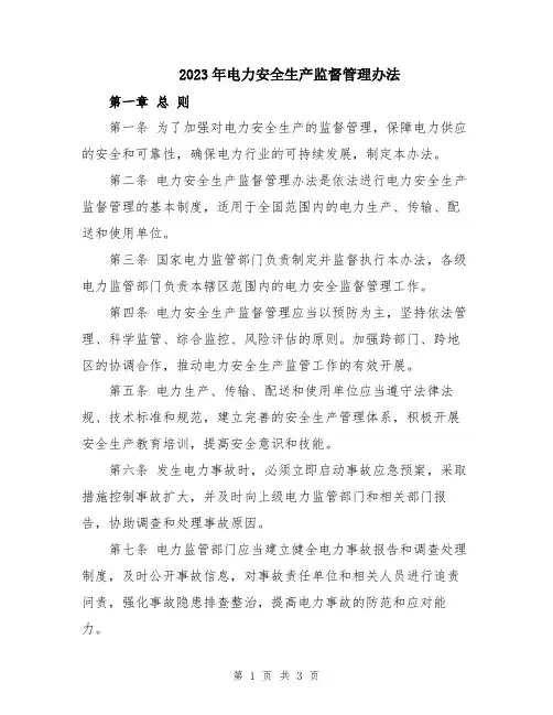 2023年电力安全生产监督管理办法