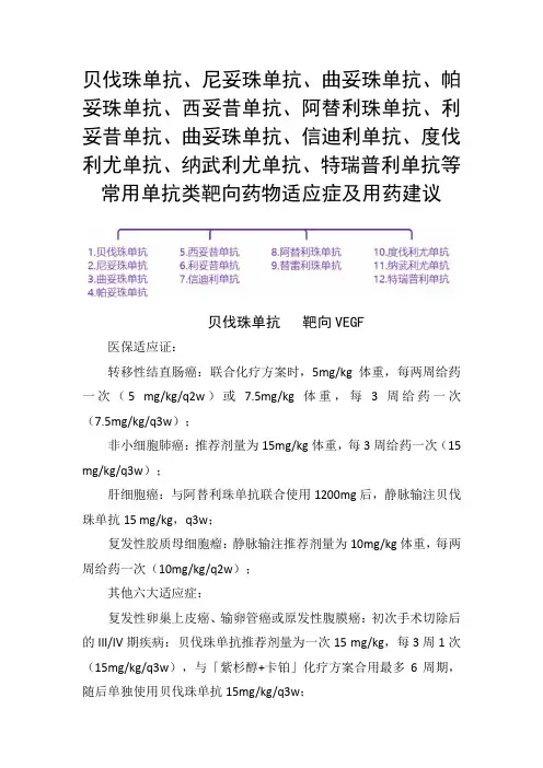 贝伐珠单抗、尼妥珠单抗、曲妥珠单抗、信迪利单抗、特瑞普利单抗等常用单抗类靶向药物适应症及用药建议