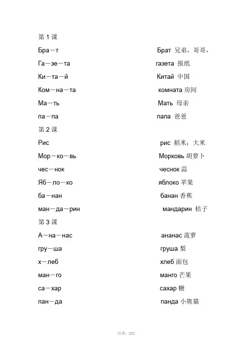 俄语拼读训练词汇表