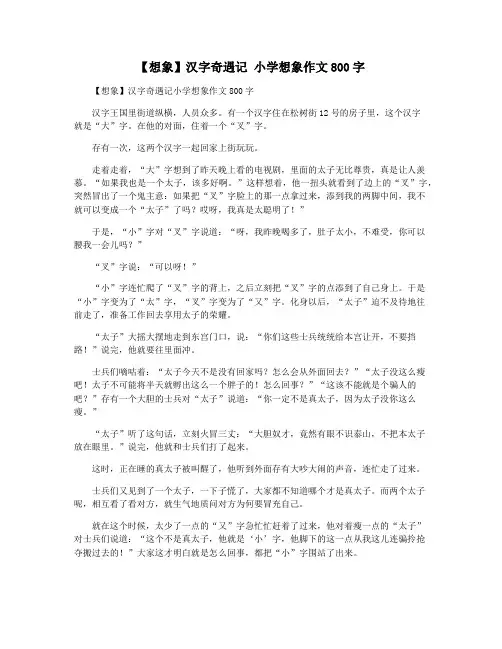 【想象】汉字奇遇记 小学想象作文800字