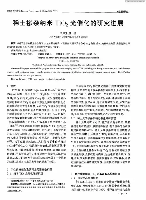 稀土掺杂纳米TiO2光催化的研究进展