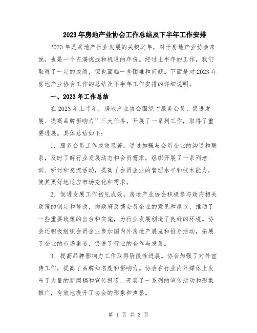 2023年房地产业协会工作总结及下半年工作安排