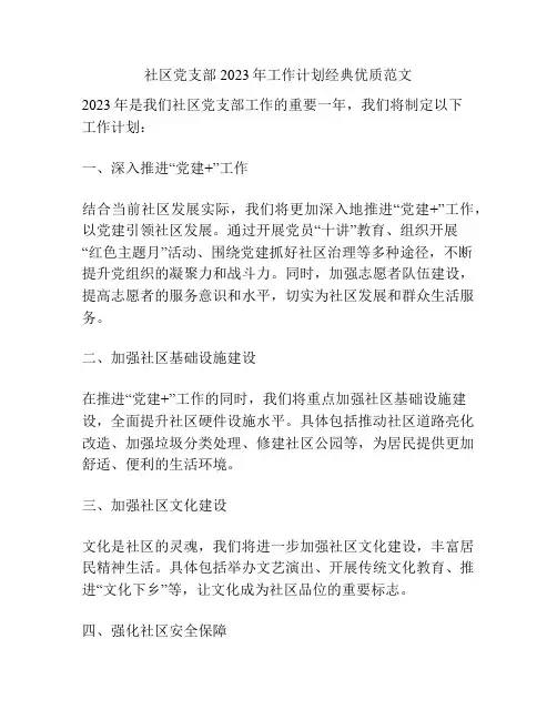 社区党支部2023年工作计划经典优质范文