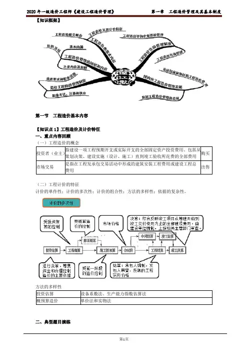 2020年一级造价工程师《建设工程造价管理》第一章工程造价管理及其基本制度