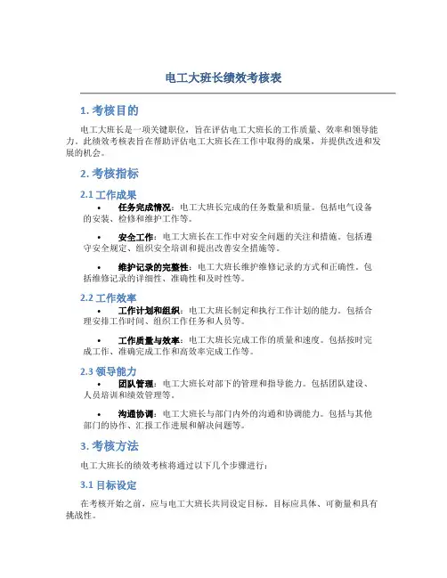 电工大班长绩效考核表