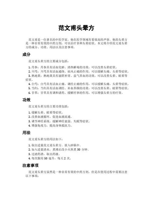 范文甫头晕方
