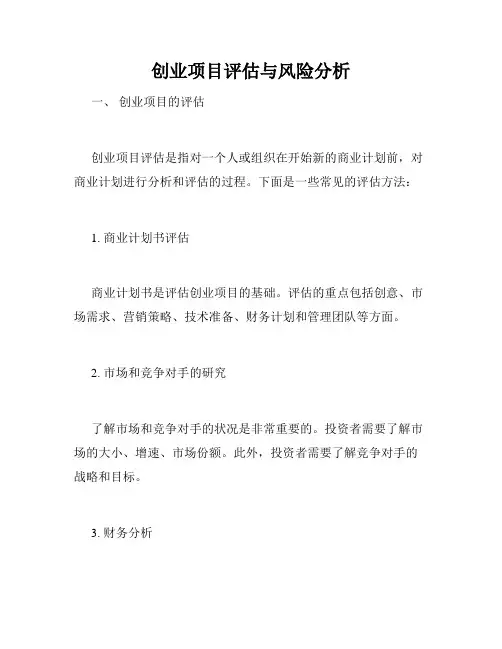 创业项目评估与风险分析