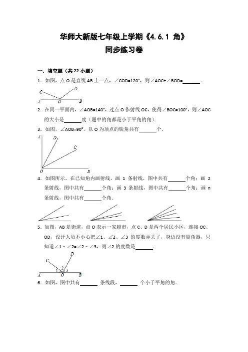 华师大版初中数学七年级上册《4.6.1 角》同步练习卷(含答案解析
