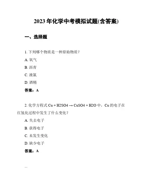 2023年化学中考模拟试题(含答案)