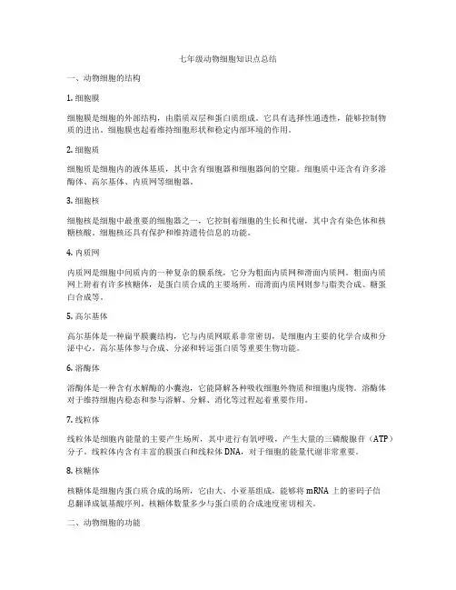 七年级动物细胞知识点总结