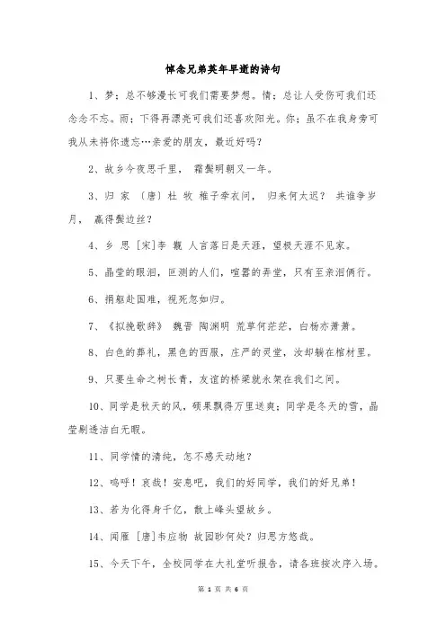 悼念兄弟英年早逝的诗句