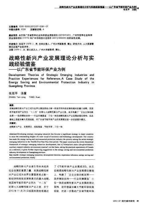 战略性新兴产业发展理论分析与实践经验借鉴——以广东省节能环保产业为例